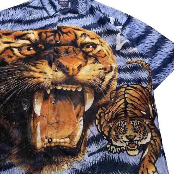 Vintage ZEN Shirt Mens XL Tiger All Over Print Mesh Short Sleeve 90s - Picture 3 of 8